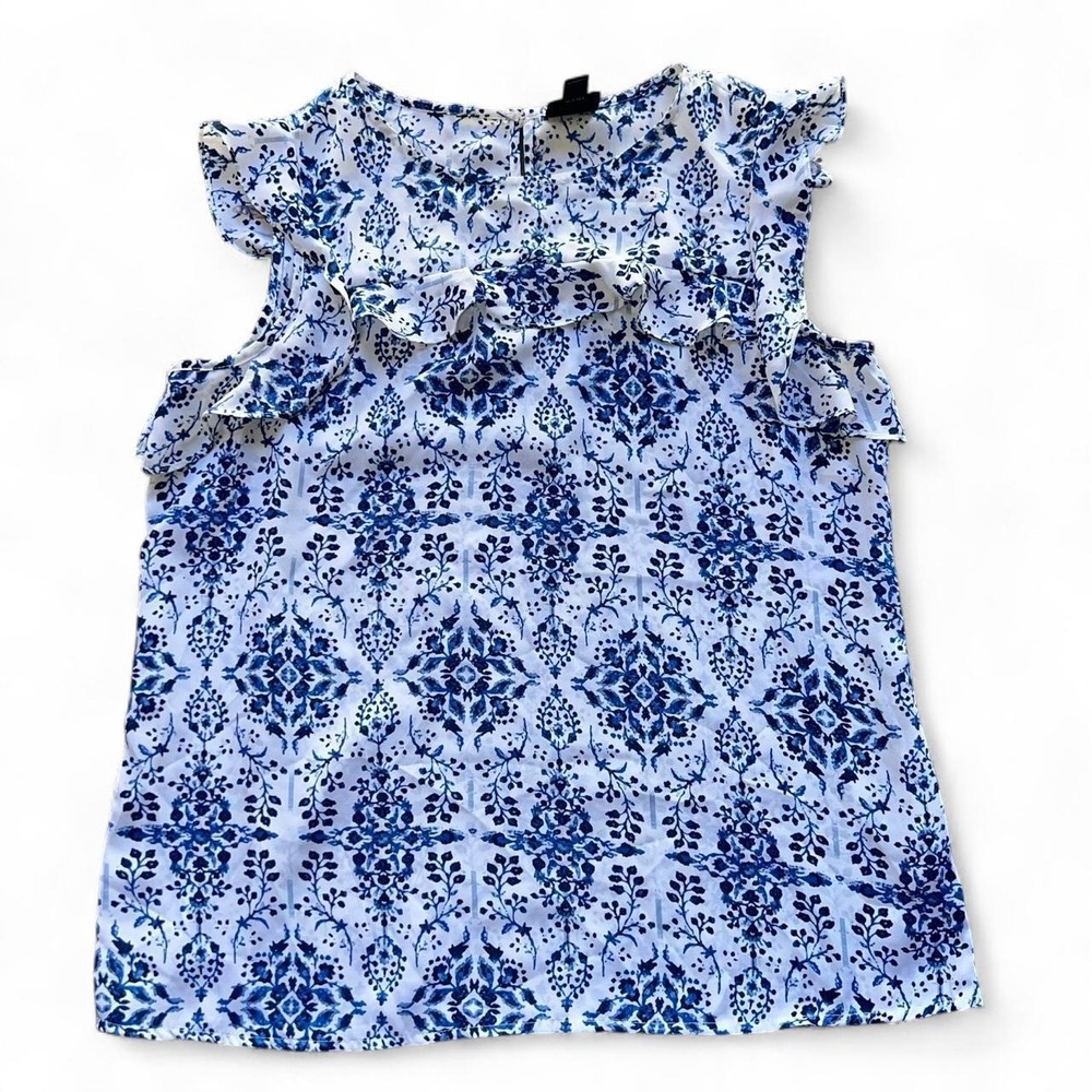 Worthington Blue & White Floral Ruffle Blouse – Size M